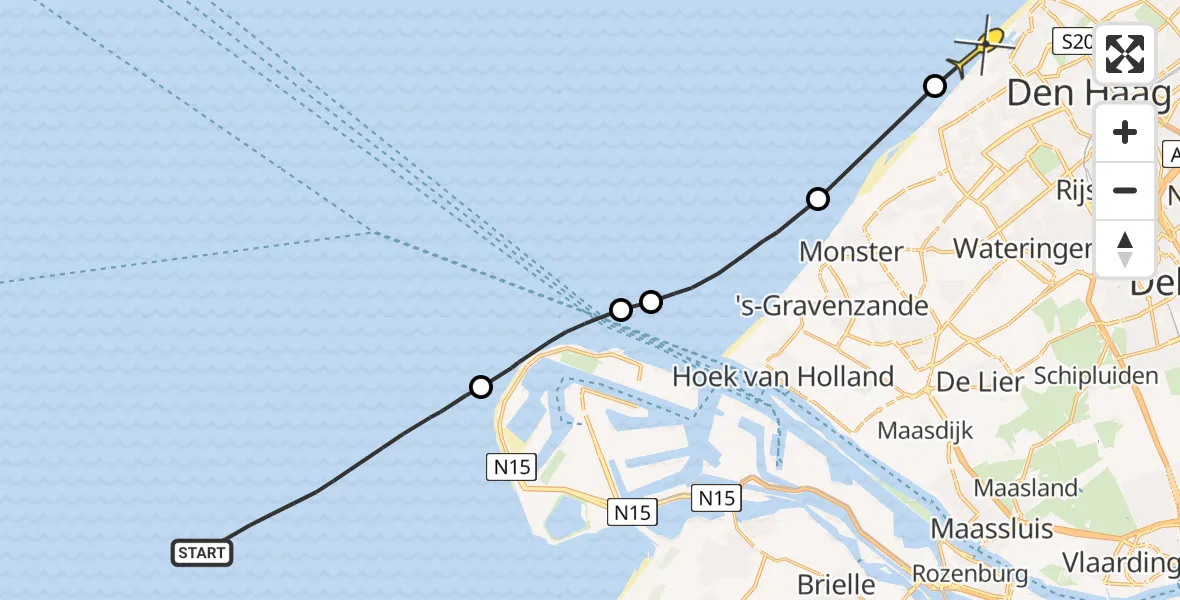 Routekaart van de vlucht: Politieheli naar Den Haag