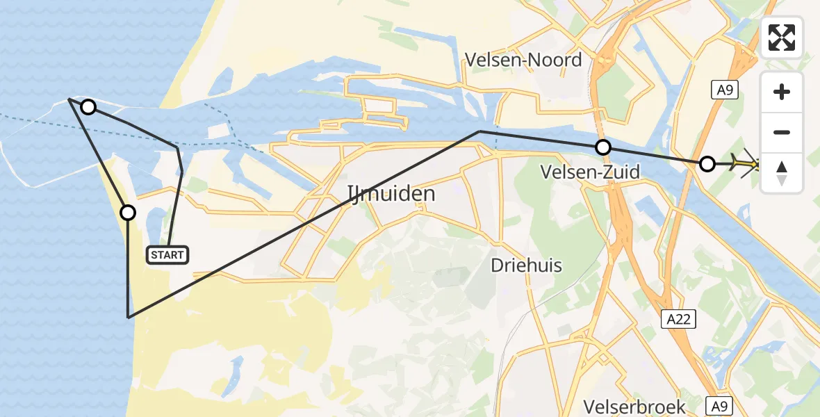 Routekaart van de vlucht: Politieheli naar Assendelft