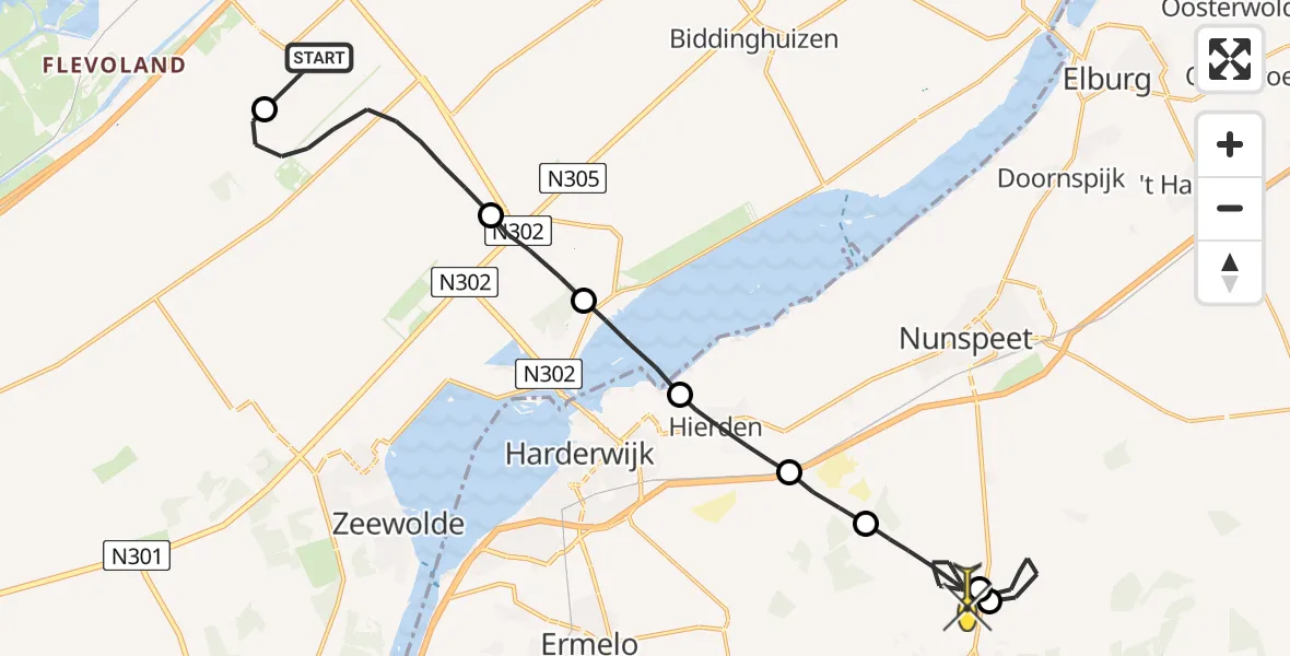 Routekaart van de vlucht: Traumaheli naar Elspeet