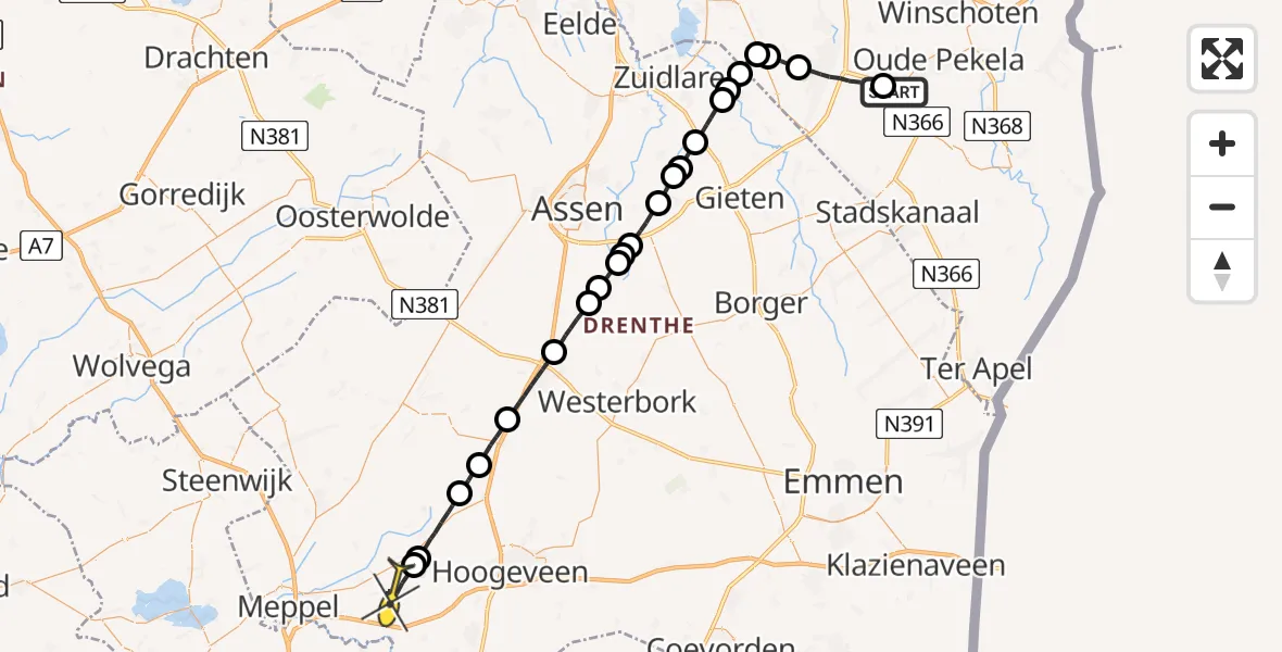 Routekaart van de vlucht: Lifeliner 4 naar Koekange