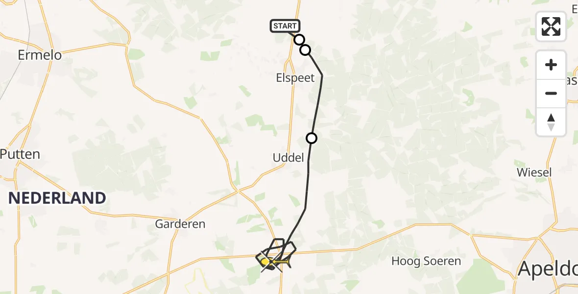 Routekaart van de vlucht: Traumahelikopter naar Uddel