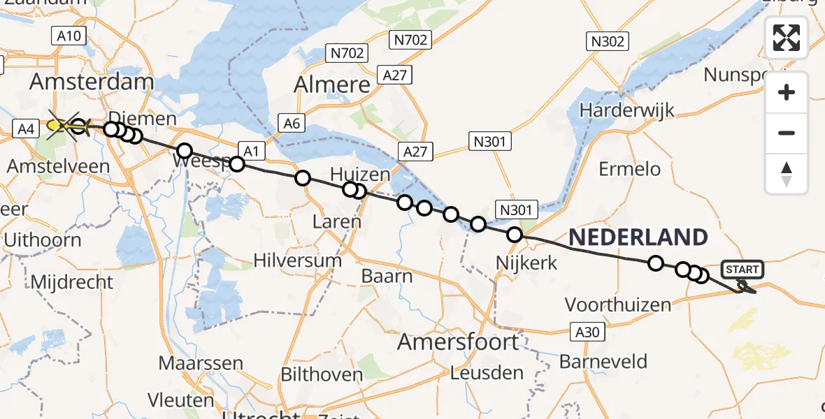 Routekaart van de vlucht: Traumaheli naar VU Medisch Centrum Amsterdam