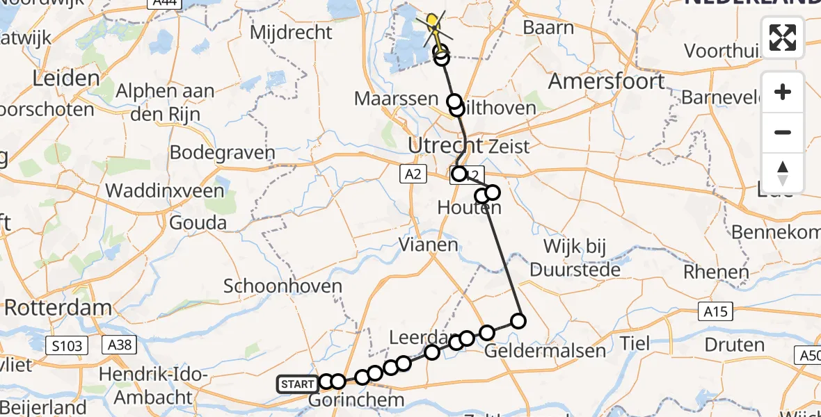 Routekaart van de vlucht: Politieheli naar Loosdrecht