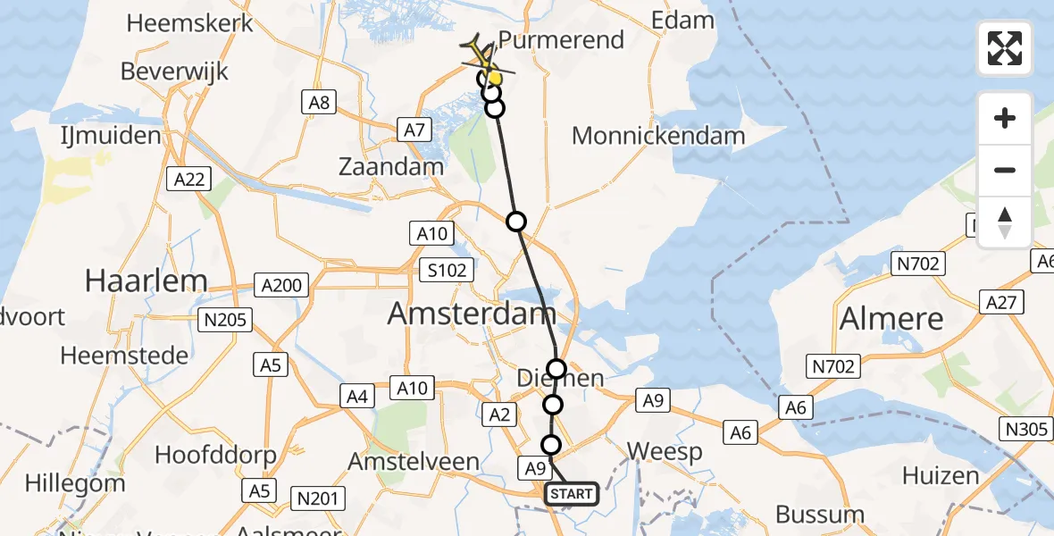 Routekaart van de vlucht: Traumaheli naar Wijdewormer