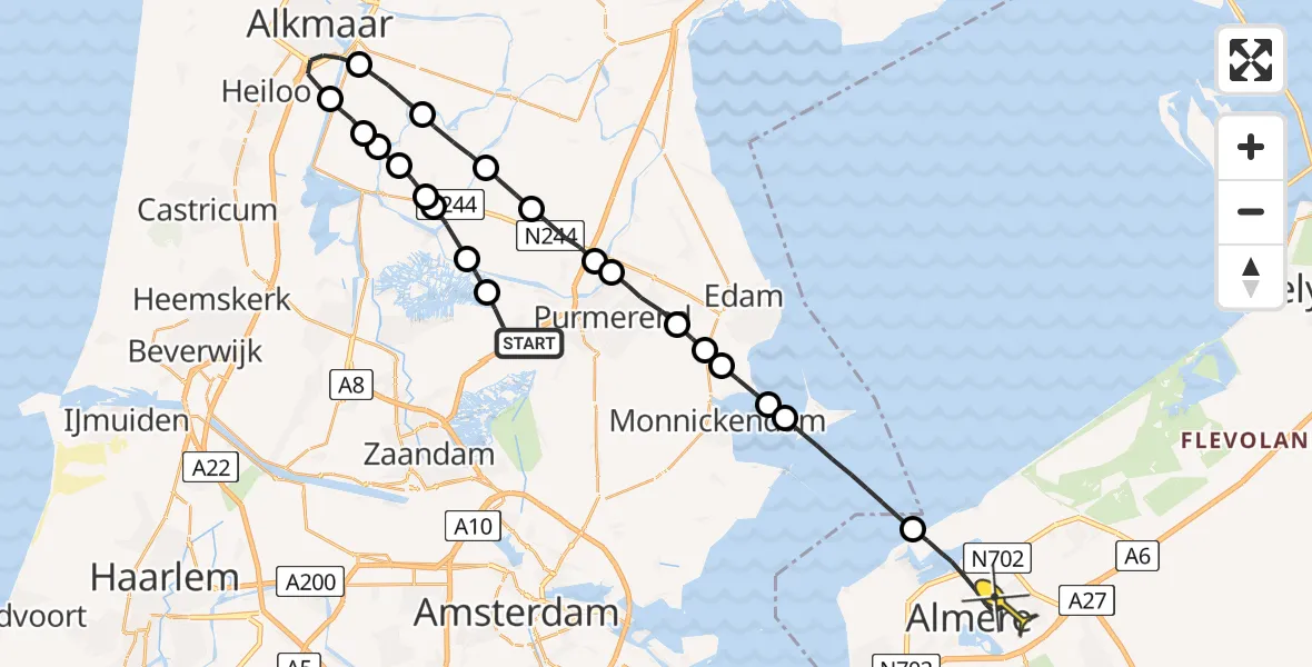 Routekaart van de vlucht: Traumaheli naar Almere