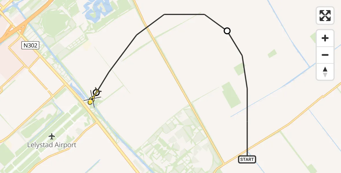 Routekaart van de vlucht: Ambulanceheli naar Lelystad Airport