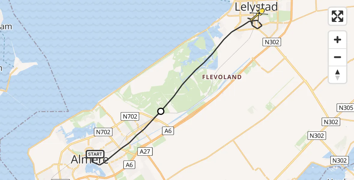 Routekaart van de vlucht: Traumaheli naar Lelystad