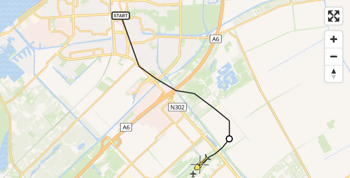 Routekaart van de vlucht: Traumaheli naar Lelystad Airport