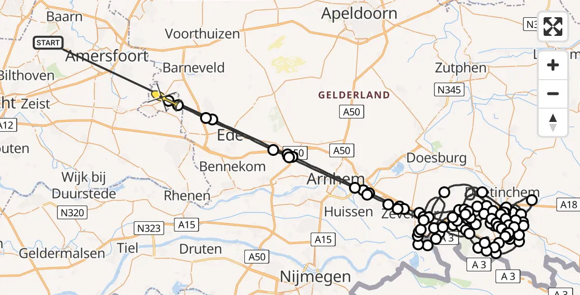 Routekaart van de vlucht: Politieheli naar Scherpenzeel