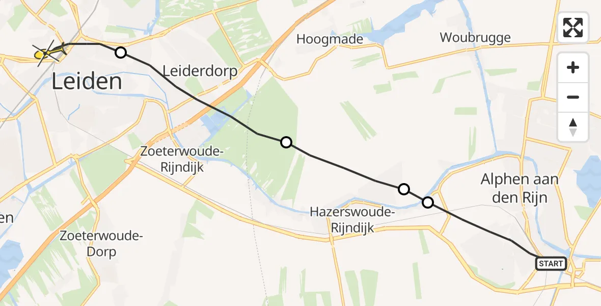 Routekaart van de vlucht: Lifeliner 1 naar Leiden