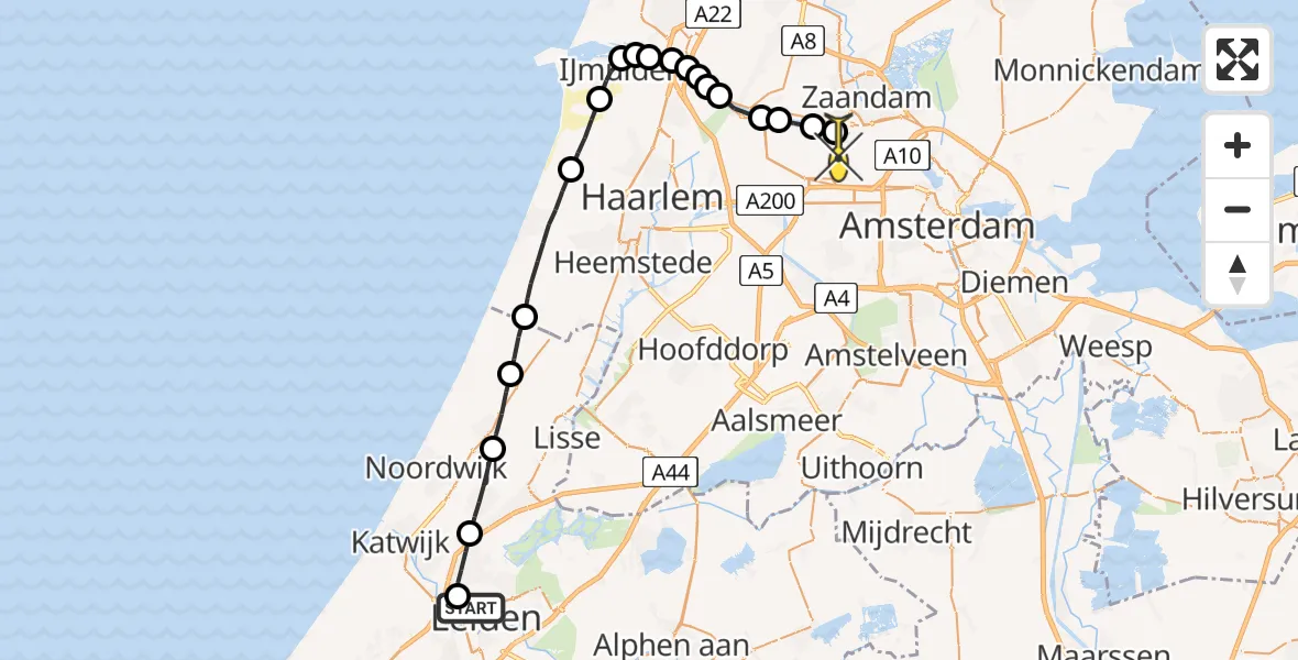 Routekaart van de vlucht: Lifeliner 1 naar Amsterdam Heliport