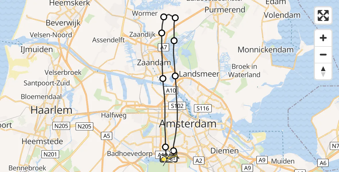 Routekaart van de vlucht: Lifeliner 1 naar VU Medisch Centrum Amsterdam