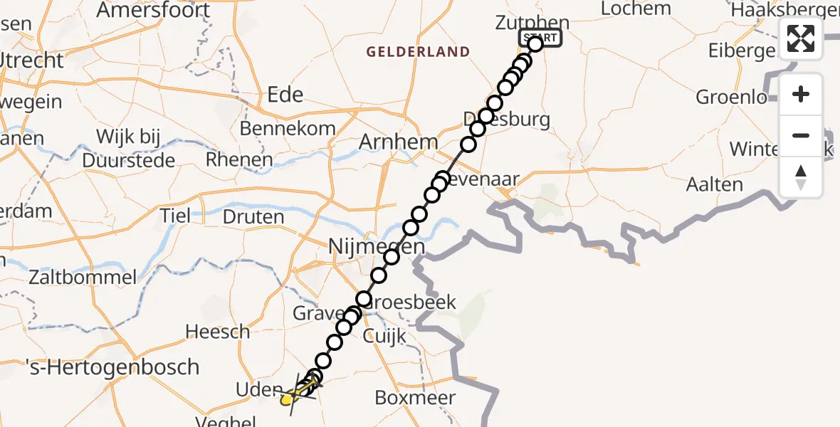 Routekaart van de vlucht: Lifeliner 3 naar Vliegbasis Volkel