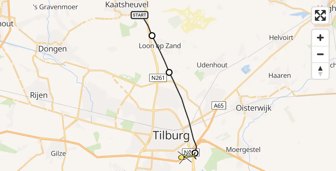 Routekaart van de vlucht: Lifeliner 3 naar Tilburg