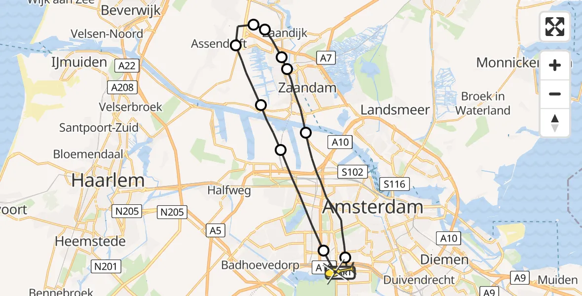 Routekaart van de vlucht: Lifeliner 1 naar VU Medisch Centrum Amsterdam