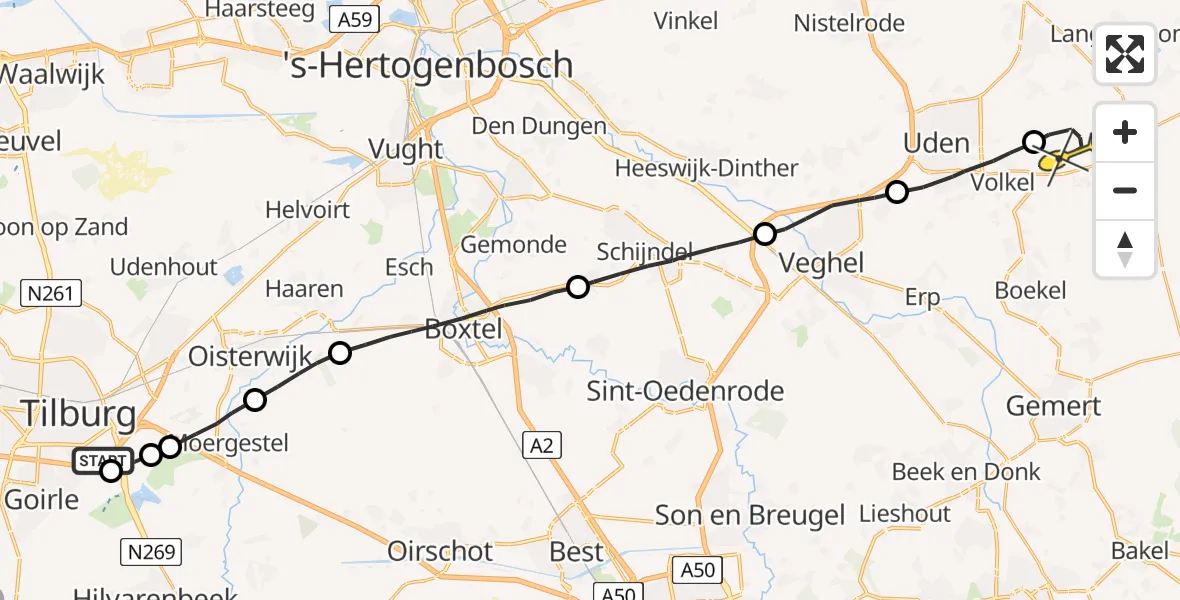 Routekaart van de vlucht: Lifeliner 3 naar Vliegbasis Volkel