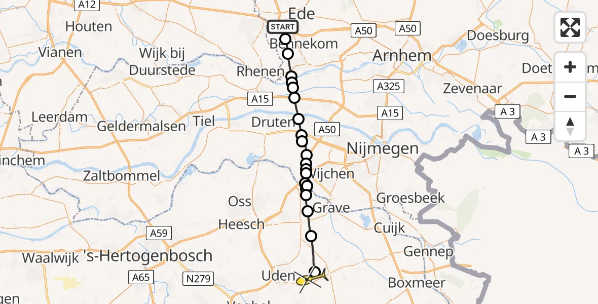 Routekaart van de vlucht: Lifeliner 3 naar Vliegbasis Volkel