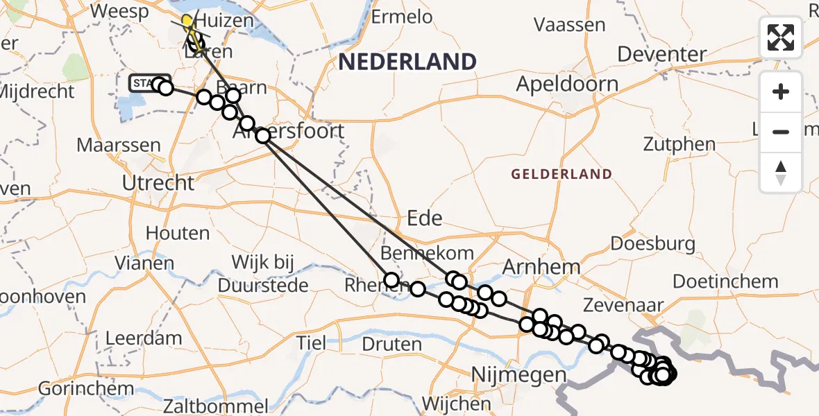 Routekaart van de vlucht: Politieheli naar Huizen