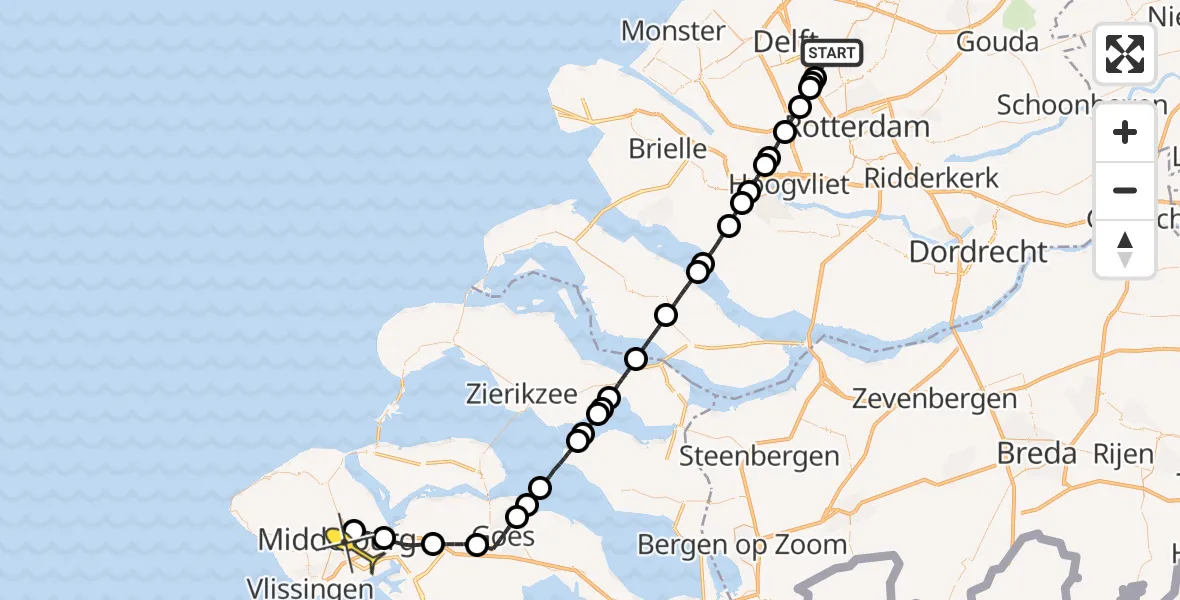 Routekaart van de vlucht: Lifeliner 2 naar Middelburg