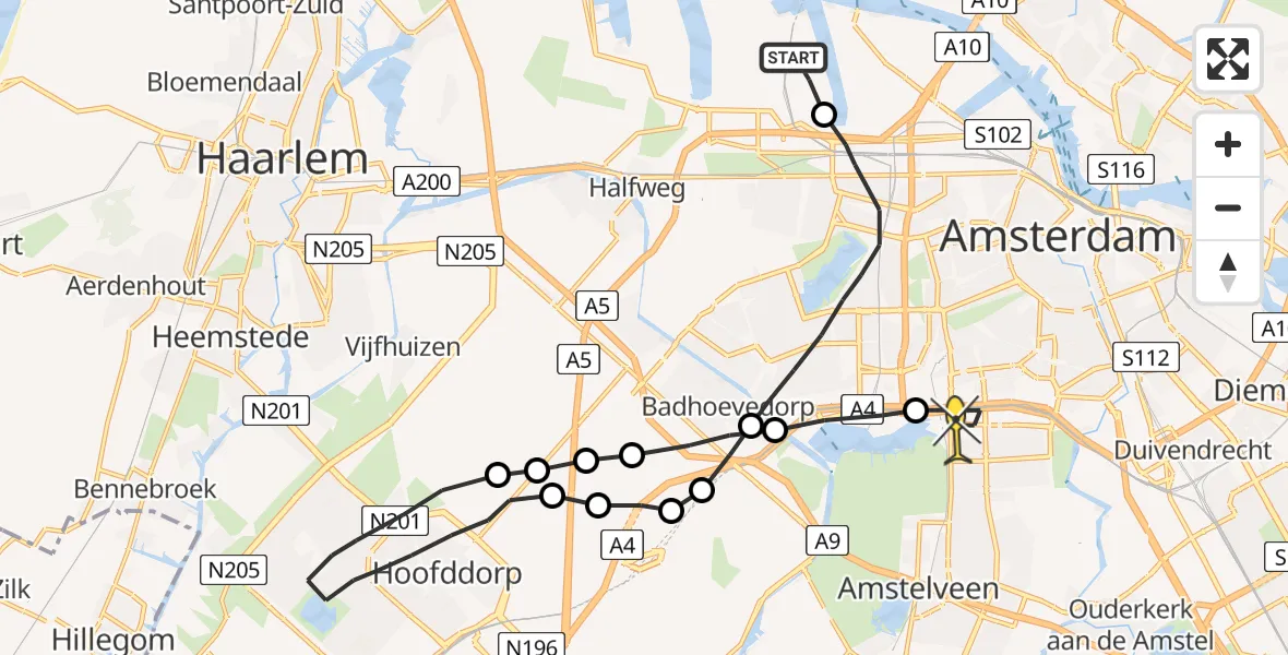 Routekaart van de vlucht: Lifeliner 1 naar VU Medisch Centrum Amsterdam