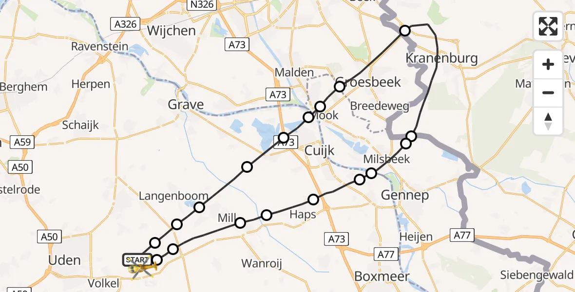 Vluchtroute Traumahelikopter Vliegbasis Volkel - Vliegbasis Volkel, 07 oktober 2022, 14:36