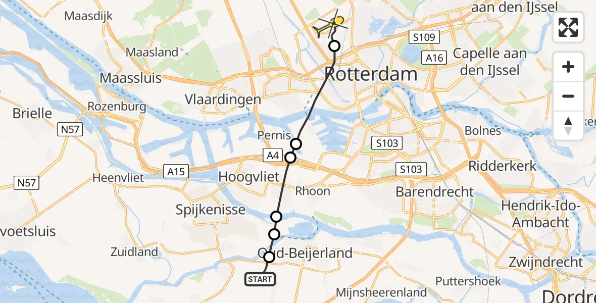 Routekaart van de vlucht: Lifeliner 2 naar Rotterdam The Hague Airport