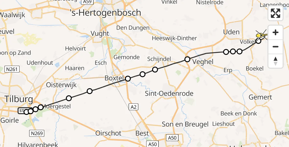 Routekaart van de vlucht: Lifeliner 3 naar Vliegbasis Volkel