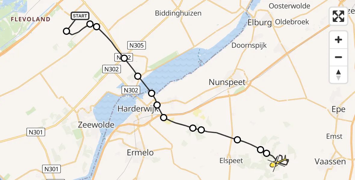 Routekaart van de vlucht: Traumaheli naar Vaassen
