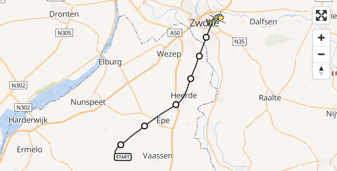 Routekaart van de vlucht: Traumaheli naar Zwolle