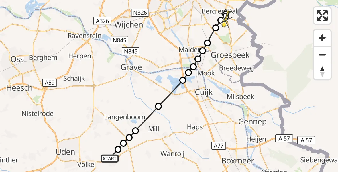 Routekaart van de vlucht: Lifeliner 3 naar Berg en Dal