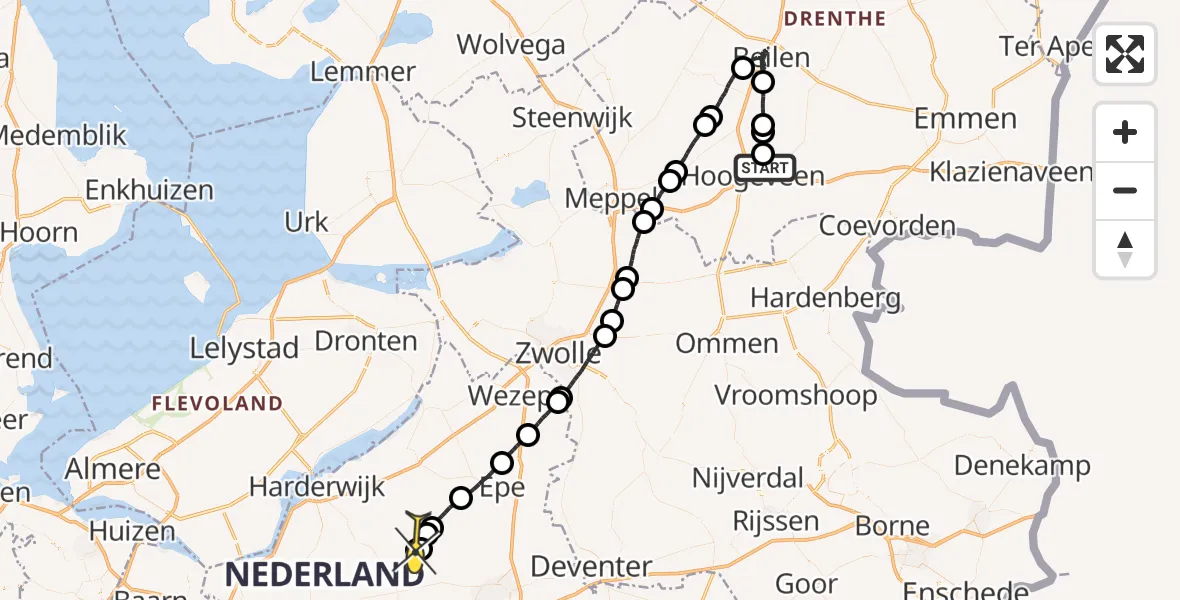 Routekaart van de vlucht: Traumahelikopter naar Elspeet