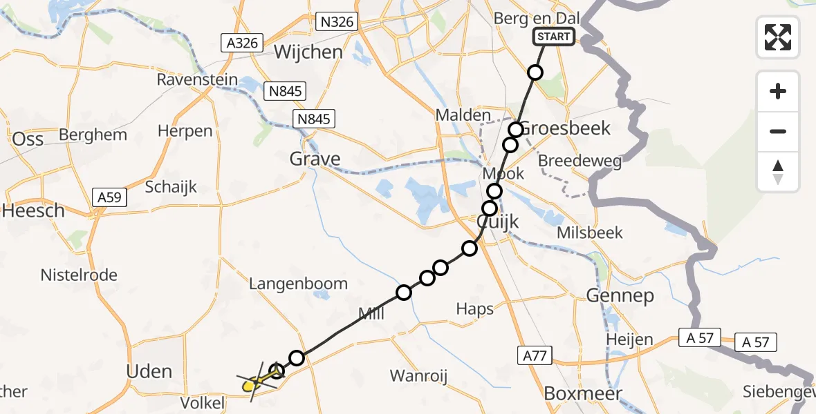 Routekaart van de vlucht: Lifeliner 3 naar Vliegbasis Volkel