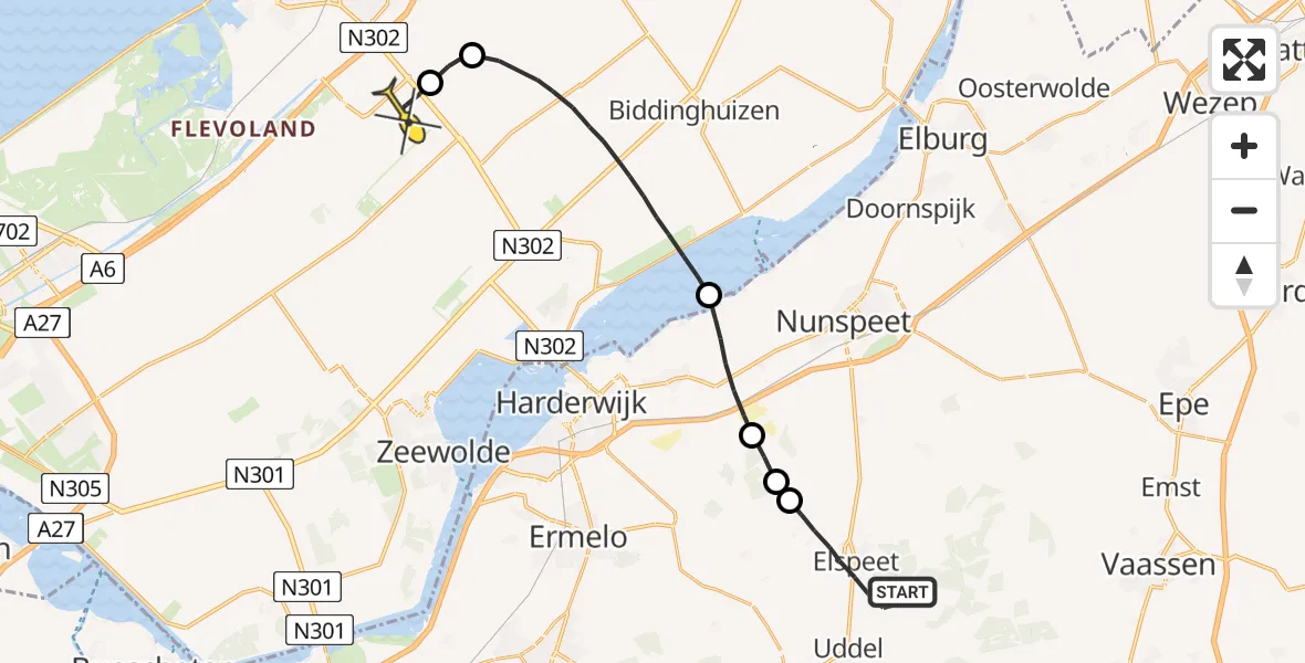 Routekaart van de vlucht: Traumahelikopter naar Lelystad Airport