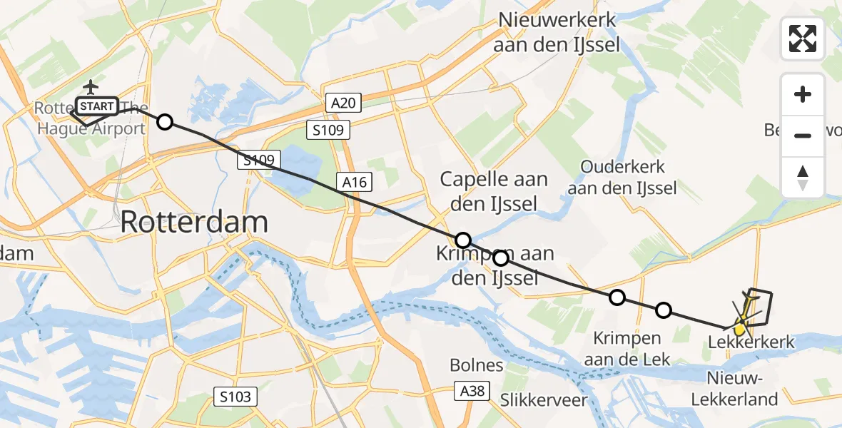 Routekaart van de vlucht: Lifeliner 2 naar Lekkerkerk