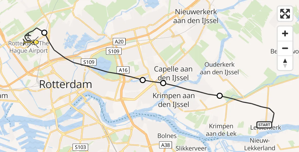 Routekaart van de vlucht: Lifeliner 2 naar Rotterdam The Hague Airport