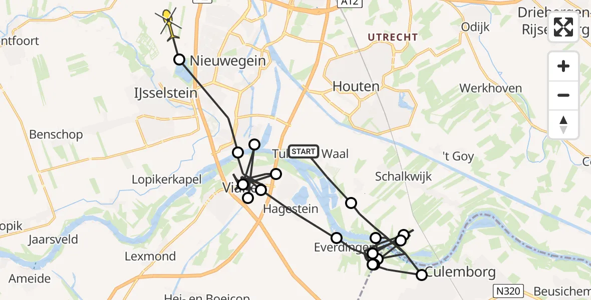 Routekaart van de vlucht: Politieheli naar Utrecht