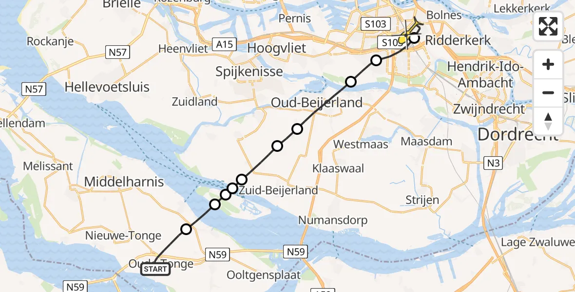 Routekaart van de vlucht: Lifeliner 2 naar Rotterdam