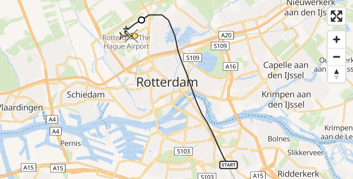 Routekaart van de vlucht: Lifeliner 2 naar Rotterdam The Hague Airport