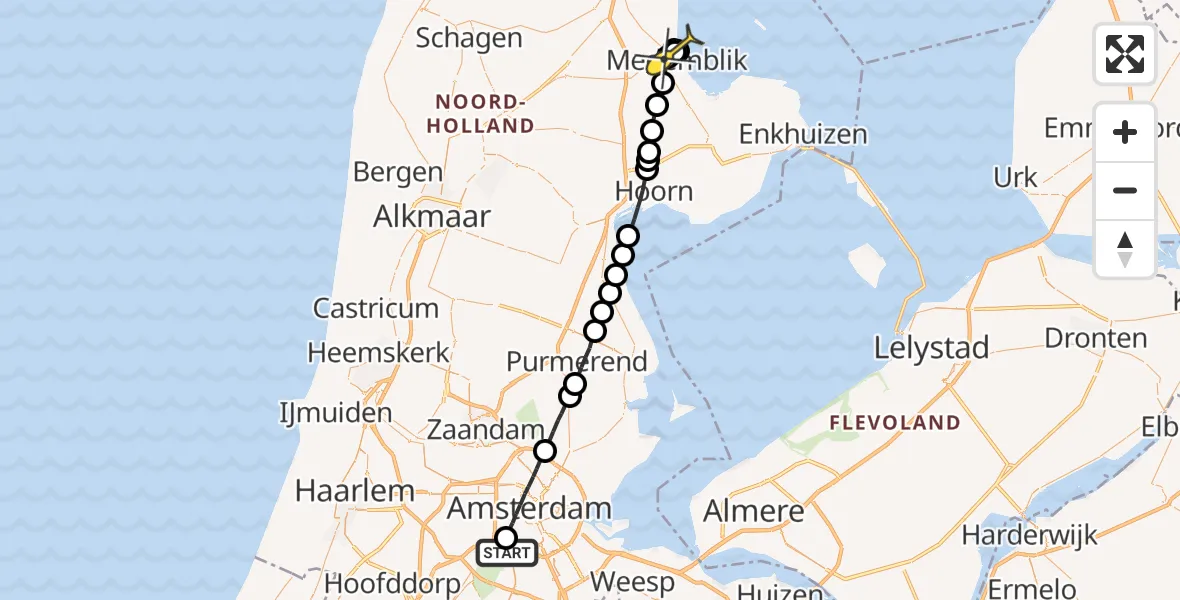 Routekaart van de vlucht: Lifeliner 1 naar Wieringerwerf