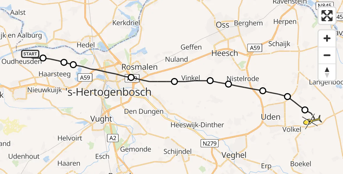 Routekaart van de vlucht: Lifeliner 3 naar Vliegbasis Volkel