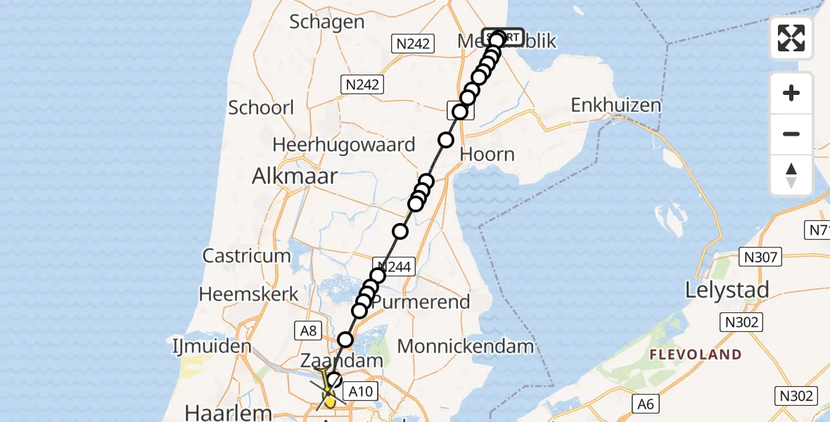 Routekaart van de vlucht: Lifeliner 1 naar Amsterdam Heliport