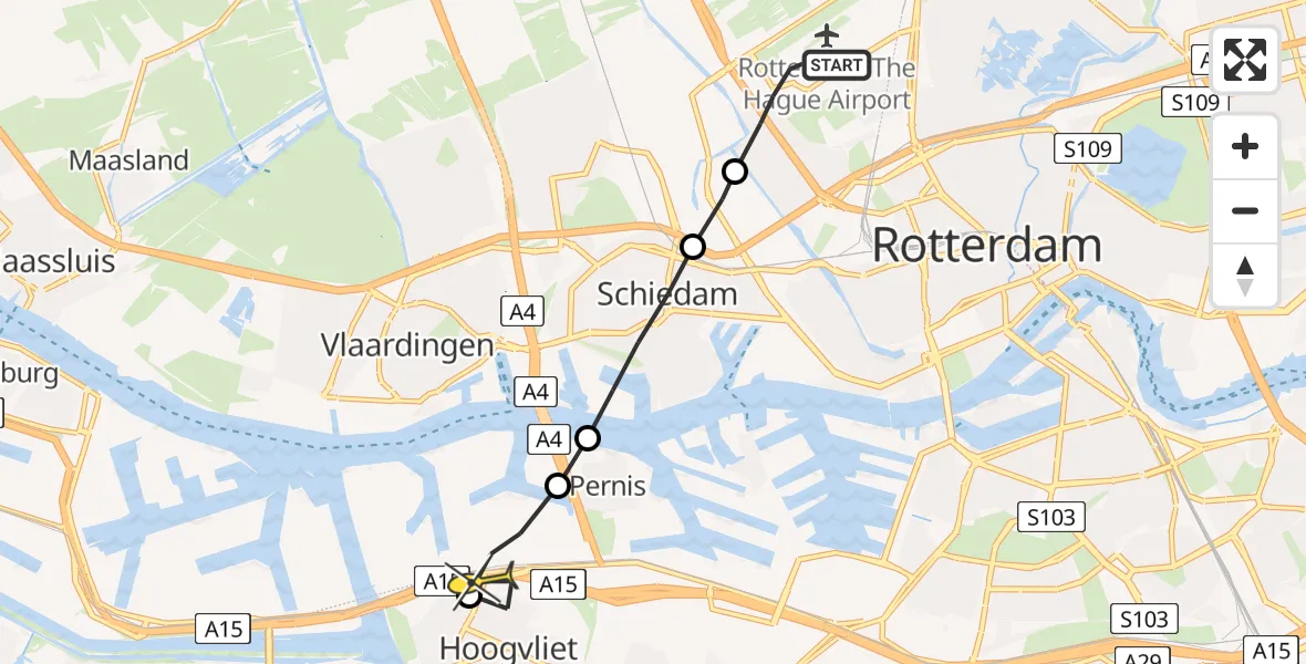 Routekaart van de vlucht: Lifeliner 2 naar Hoogvliet