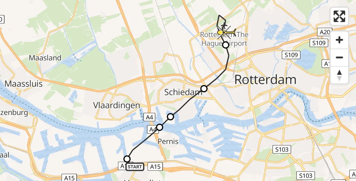 Routekaart van de vlucht: Lifeliner 2 naar Rotterdam The Hague Airport