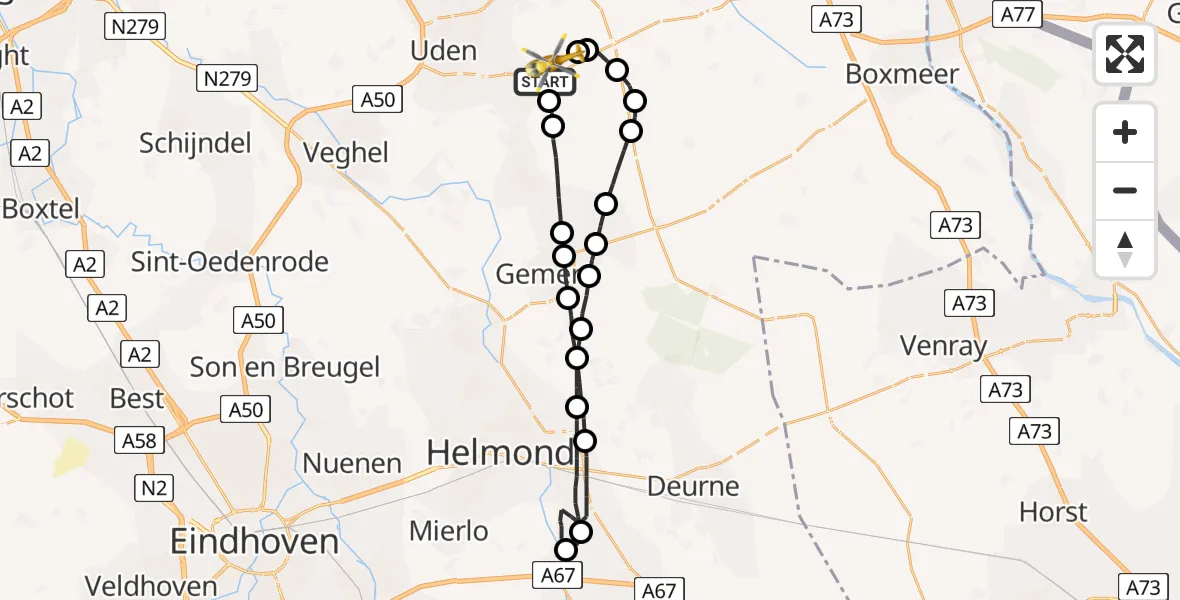 Vluchtroute Traumahelikopter Vliegbasis Volkel - Vliegbasis Volkel, 08 oktober 2022, 06:15