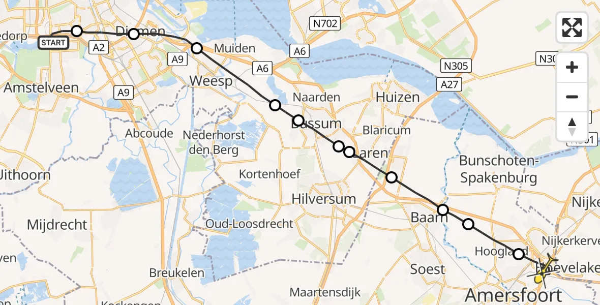 Routekaart van de vlucht: Lifeliner 1 naar Amersfoort