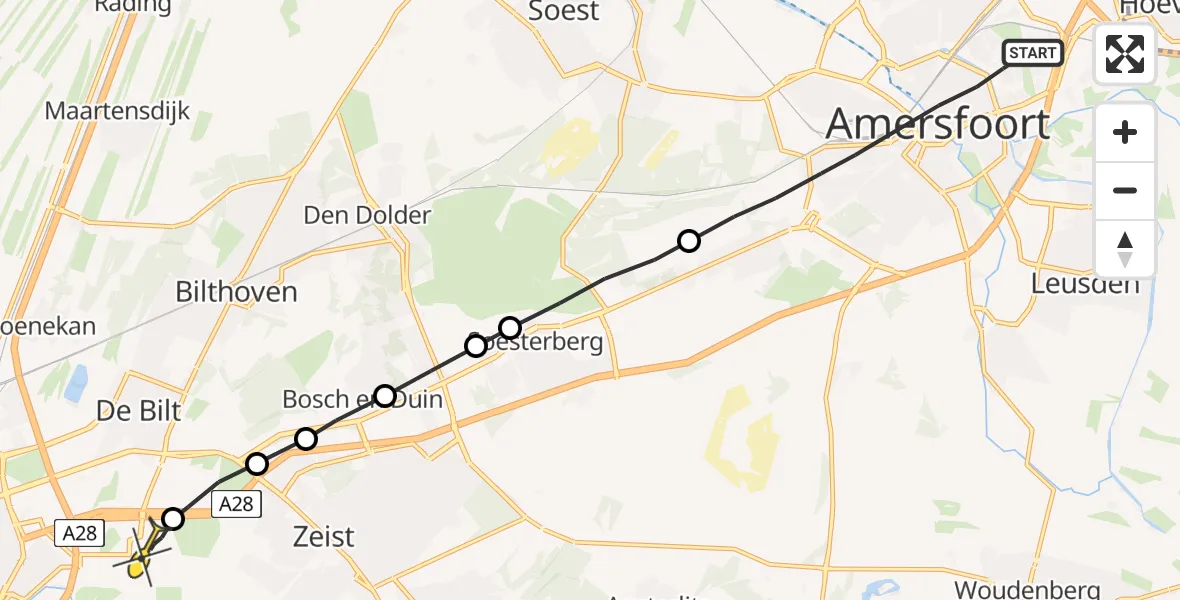 Routekaart van de vlucht: Lifeliner 1 naar Universitair Medisch Centrum Utrecht