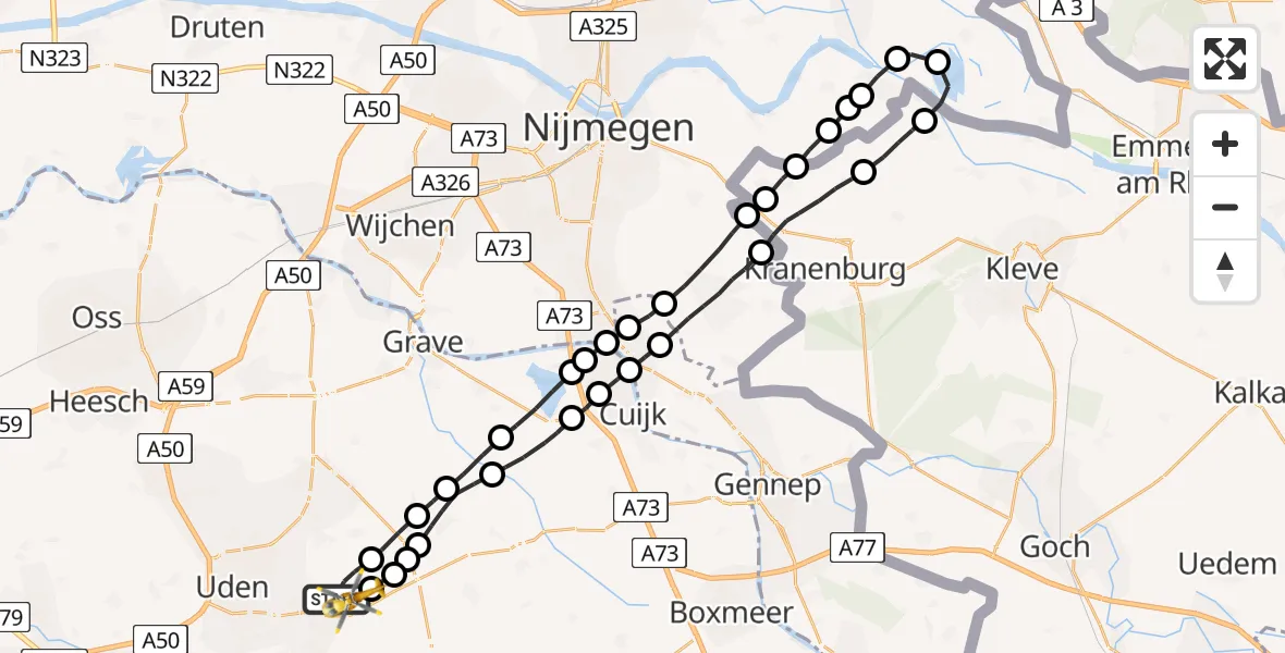 Vluchtroute Traumahelikopter Vliegbasis Volkel - Vliegbasis Volkel, 08 oktober 2022, 07:54