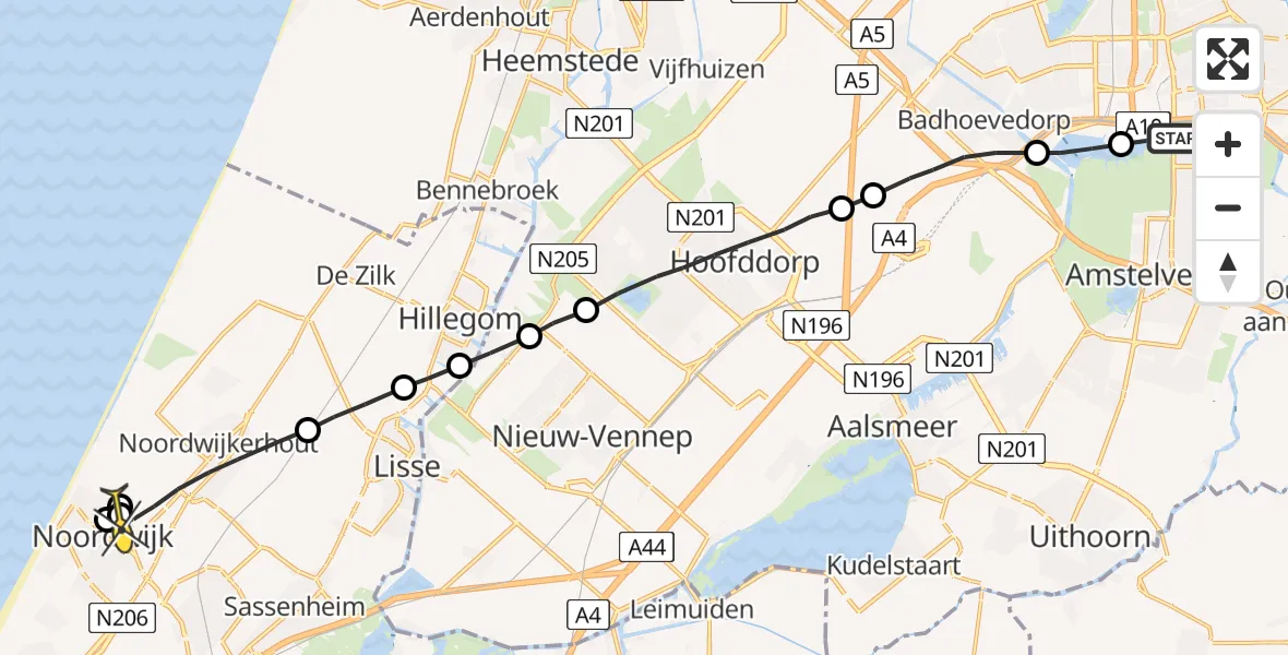 Routekaart van de vlucht: Lifeliner 1 naar Noordwijk