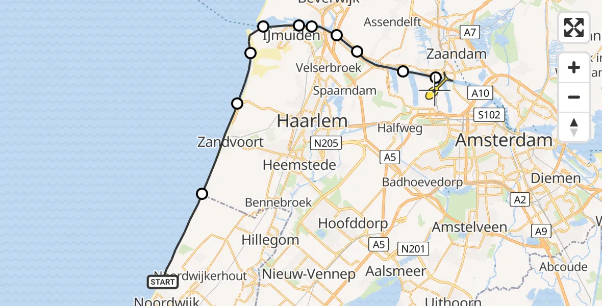 Routekaart van de vlucht: Lifeliner 1 naar Amsterdam Heliport