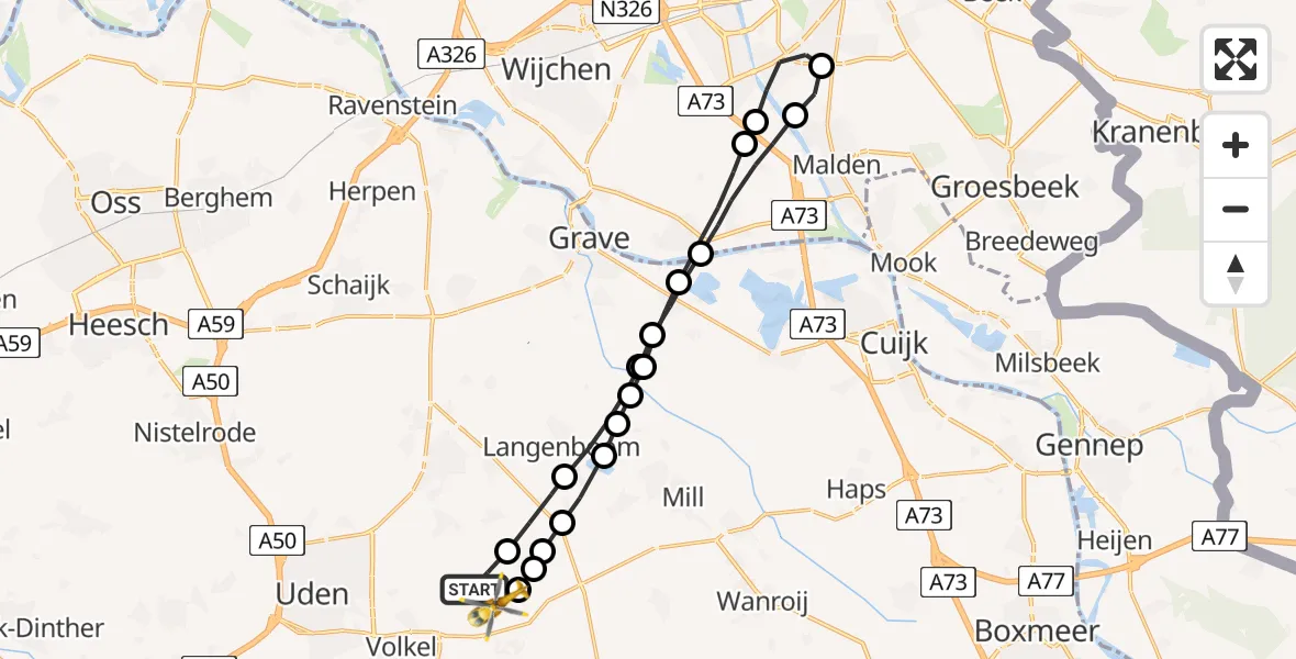 Vluchtroute Traumahelikopter Vliegbasis Volkel - Vliegbasis Volkel, 08 oktober 2022, 11:11